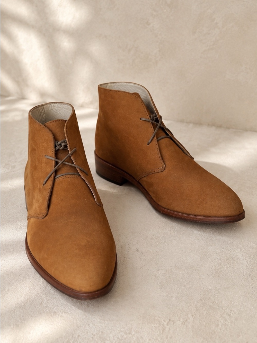 Nisolo Isa Ankle Boots Size 7 Oak Nubuck Leather Chukka Block Heel